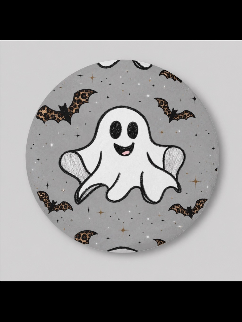 Hand-Drawn Cute Ghost and Leopard Print Bats Drink Coaster - Halloween Decor